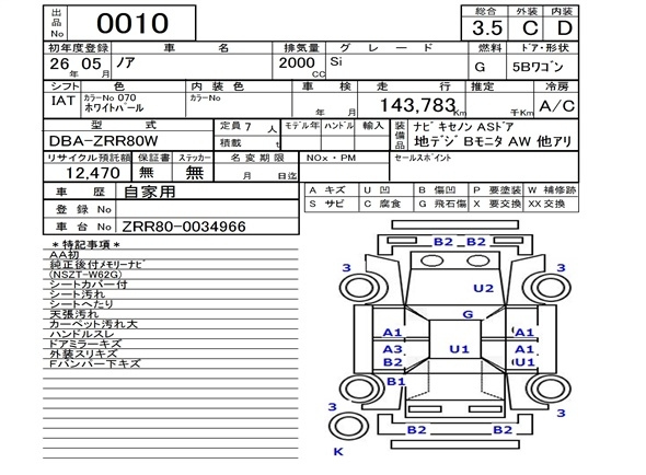 Аукционный лист TOYOTA NOAH 2014