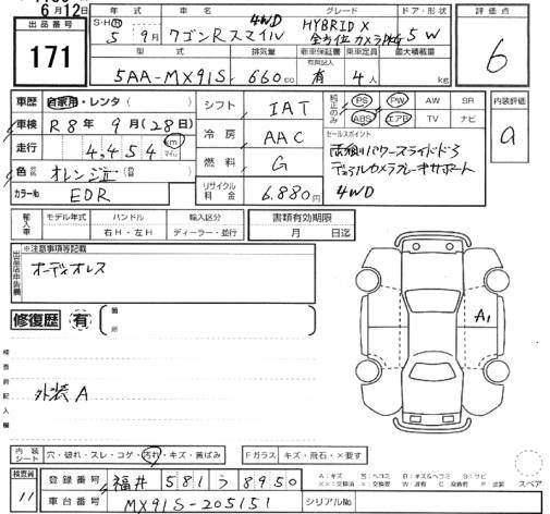 Аукционный лист SUZUKI WAGON R SMILE 2023