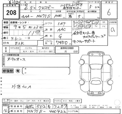 Аукционный лист SUZUKI XBEE 2024