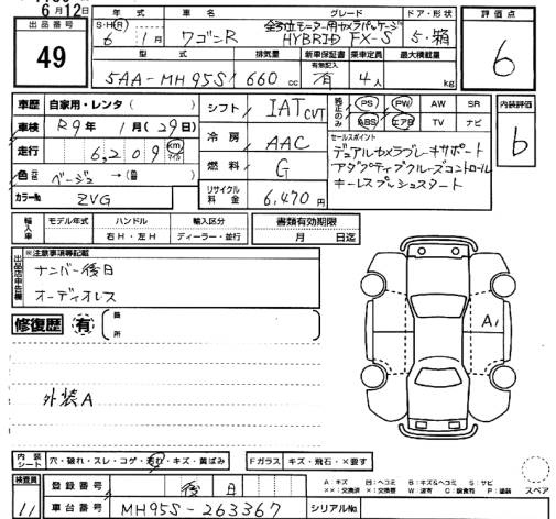 Аукционный лист SUZUKI WAGON R 2024