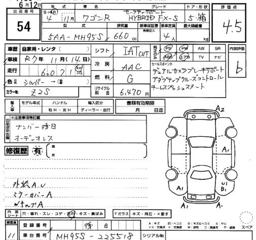 Аукционный лист SUZUKI WAGON R 2022