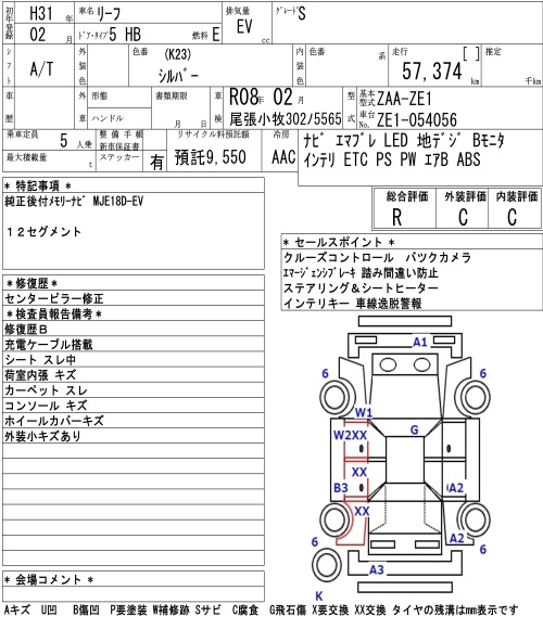 Аукционный лист NISSAN LEAF 2019