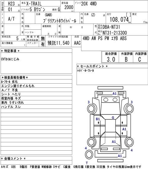 Аукционный лист NISSAN X-TRAIL 2011