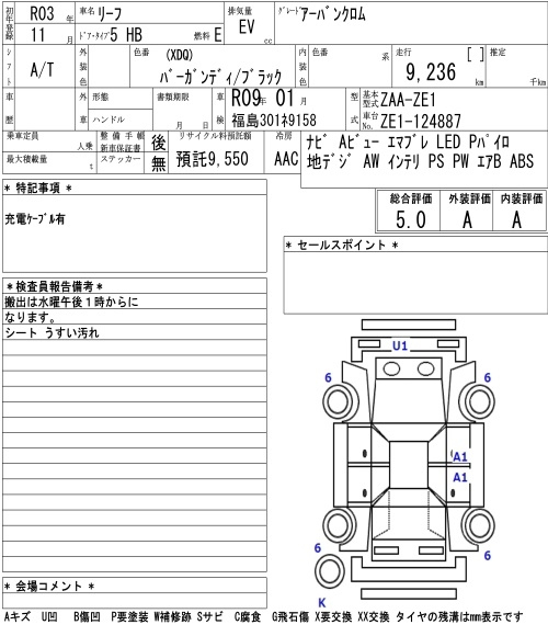 Аукционный лист NISSAN LEAF 2021