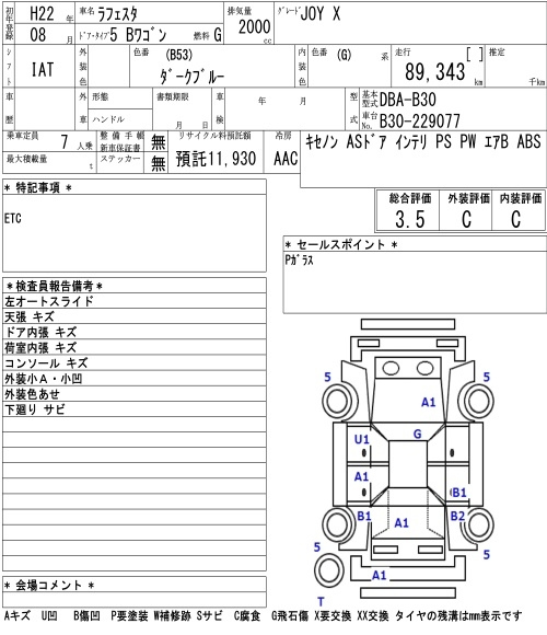 Аукционный лист NISSAN LAFESTA 2010