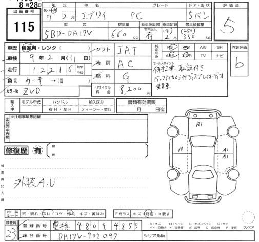 Аукционный лист SUZUKI EVERY 2025