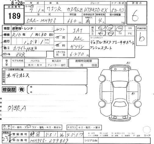 Аукционный лист SUZUKI WAGON R 2025