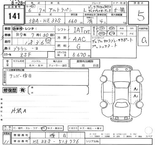Аукционный лист SUZUKI ALTO LAPIN 2024