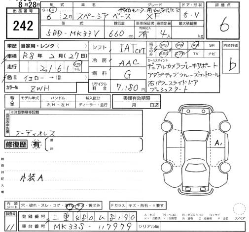 Аукционный лист SUZUKI SPACIA BASE 2024