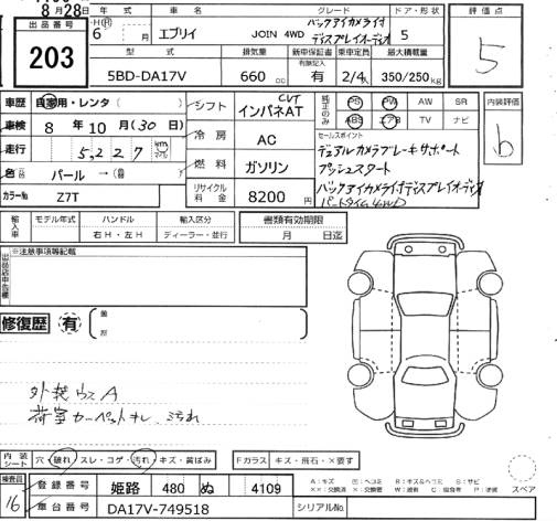 Аукционный лист SUZUKI EVERY 2024