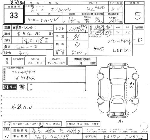 Аукционный лист SUZUKI EVERY 2024