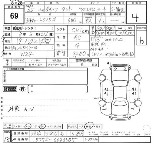 Аукционный лист DAIHATSU TANTO 2013