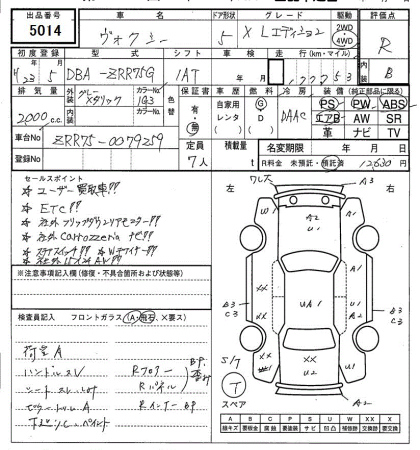 Аукционный лист TOYOTA VOXY 2011