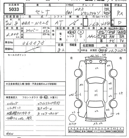 Аукционный лист NISSAN SERENA 2010