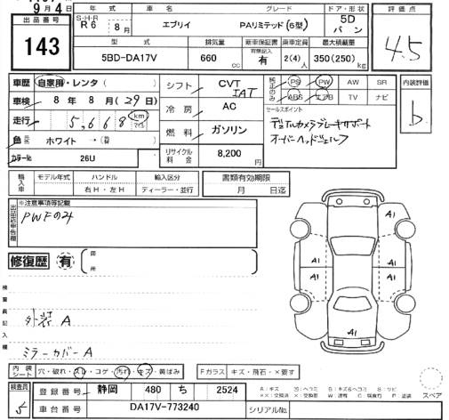 Аукционный лист SUZUKI EVERY 2024