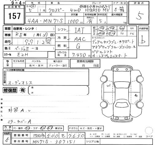 Аукционный лист SUZUKI XBEE 2023