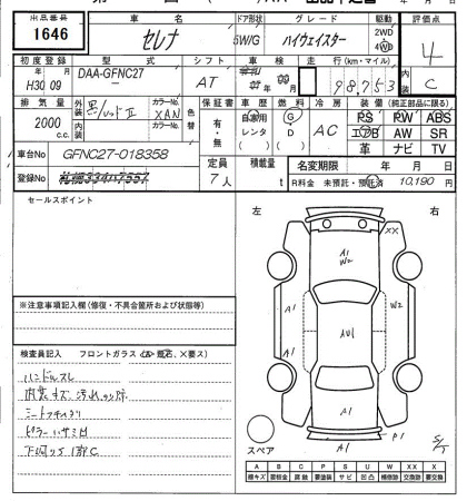 Аукционный лист NISSAN SERENA 2018