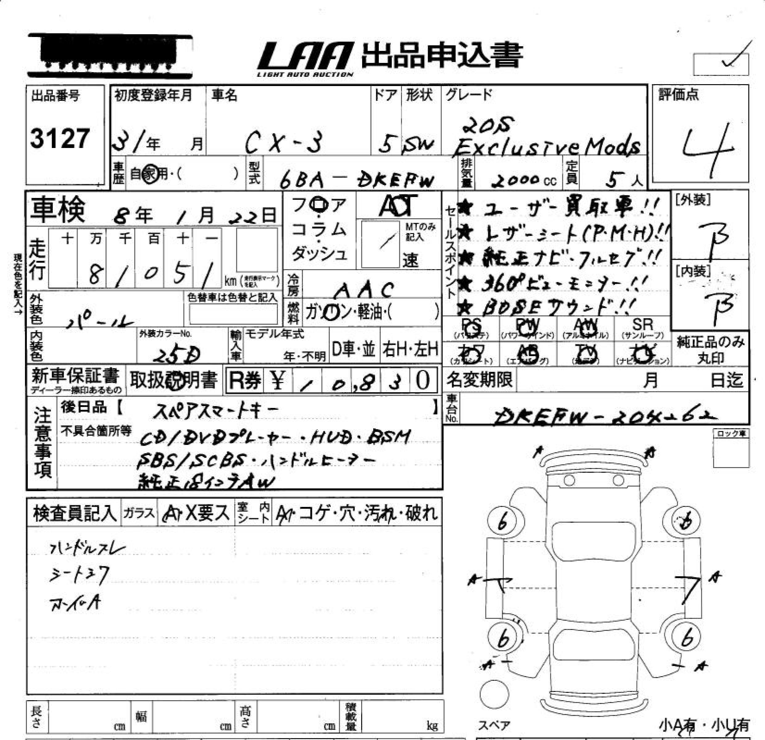 Аукционный лист MAZDA CX-3 2019