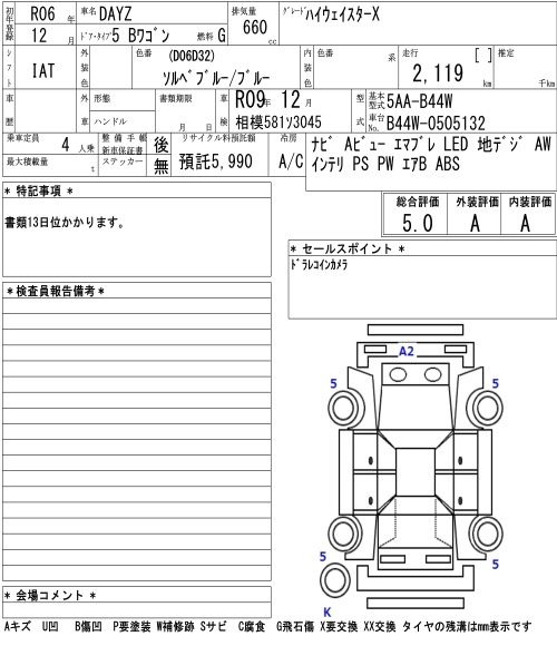 Аукционный лист NISSAN DAYZ 2024