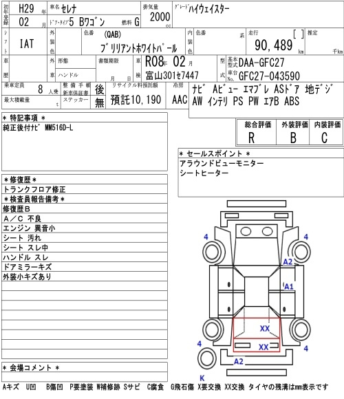 Аукционный лист NISSAN SERENA 2017