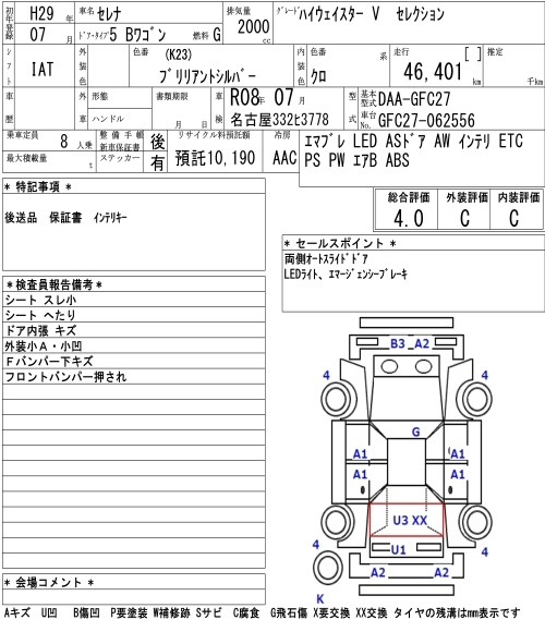 Аукционный лист NISSAN SERENA 2017