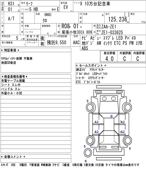 Аукционный лист NISSAN LEAF 2019