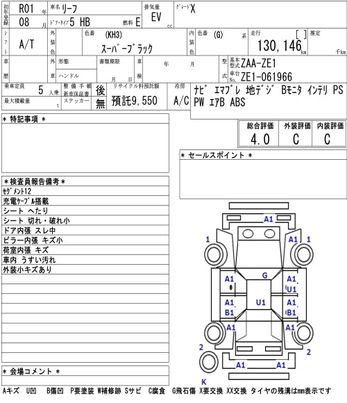 Аукционный лист NISSAN LEAF 2019