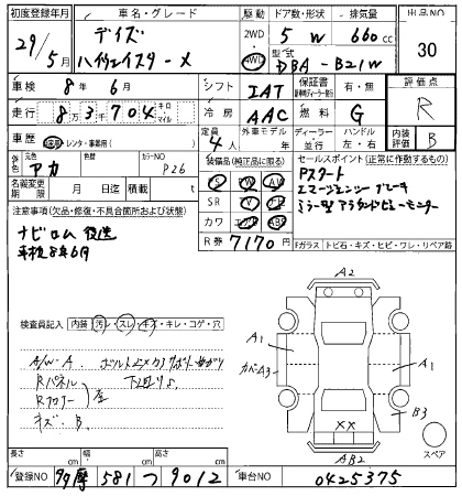 Аукционный лист NISSAN DAYZ 2017