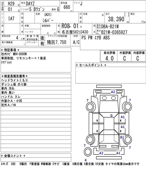 Аукционный лист NISSAN DAYZ 2017