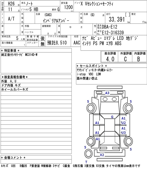 Аукционный лист NISSAN NOTE 2014