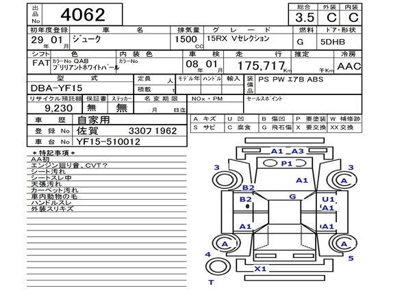 Аукционный лист NISSAN JUKE 2017