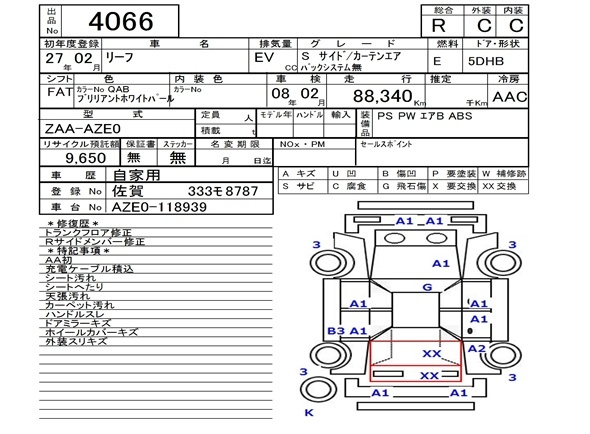 Аукционный лист NISSAN LEAF 2015