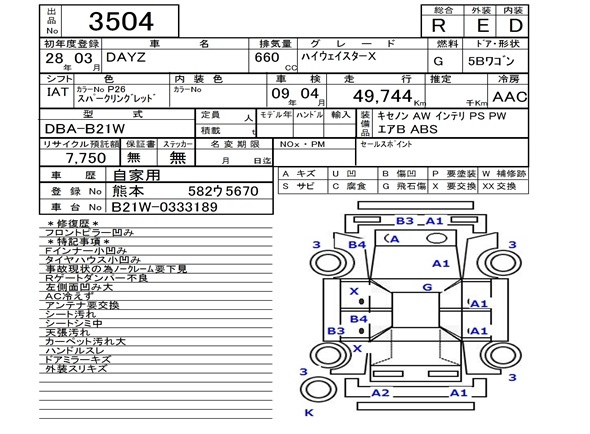 Аукционный лист NISSAN DAYZ 2016