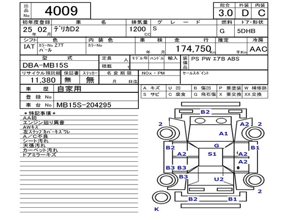 Аукционный лист MITSUBISHI DELICA D2 2013