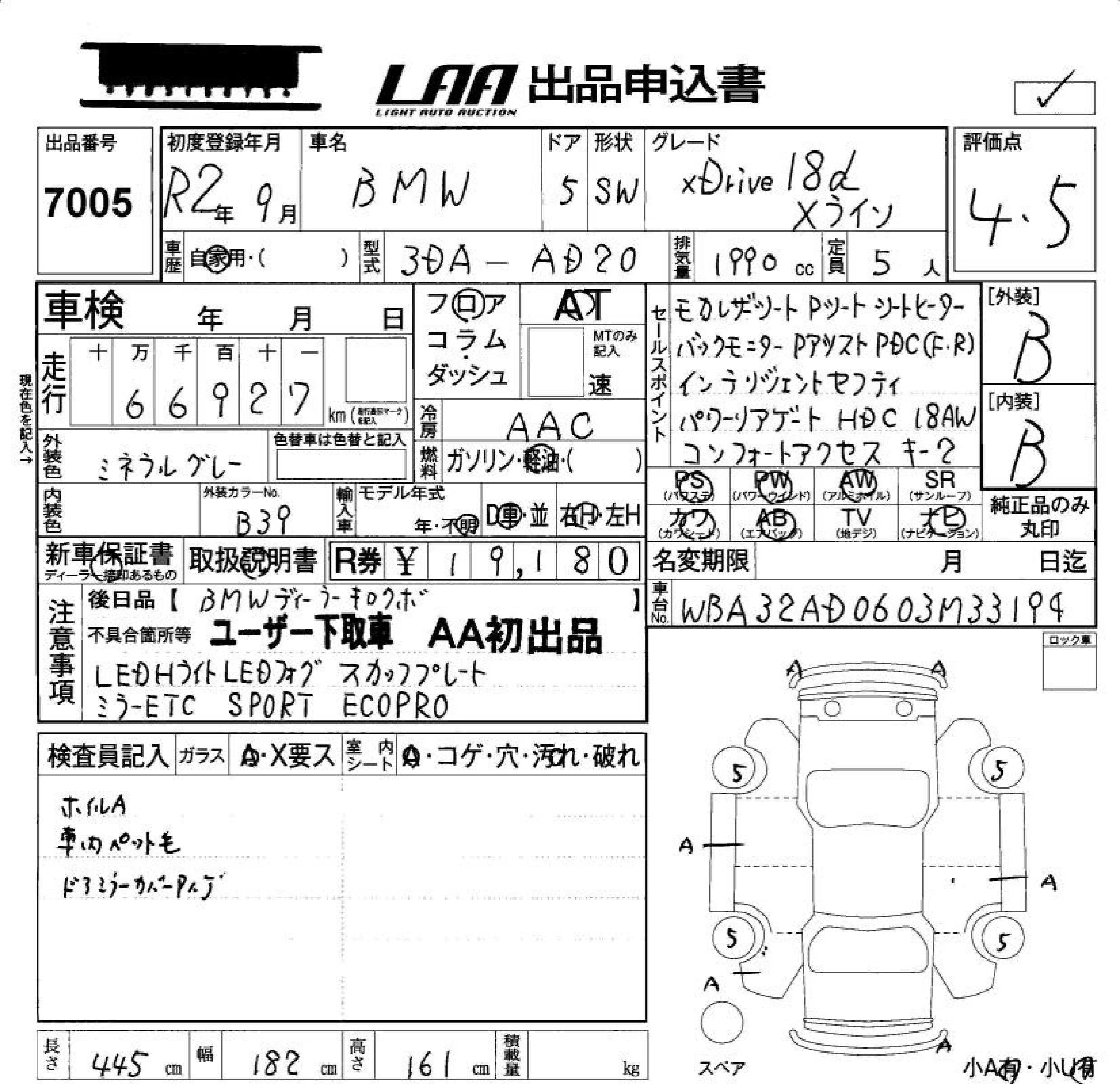 Аукционный лист BMW X1 2020