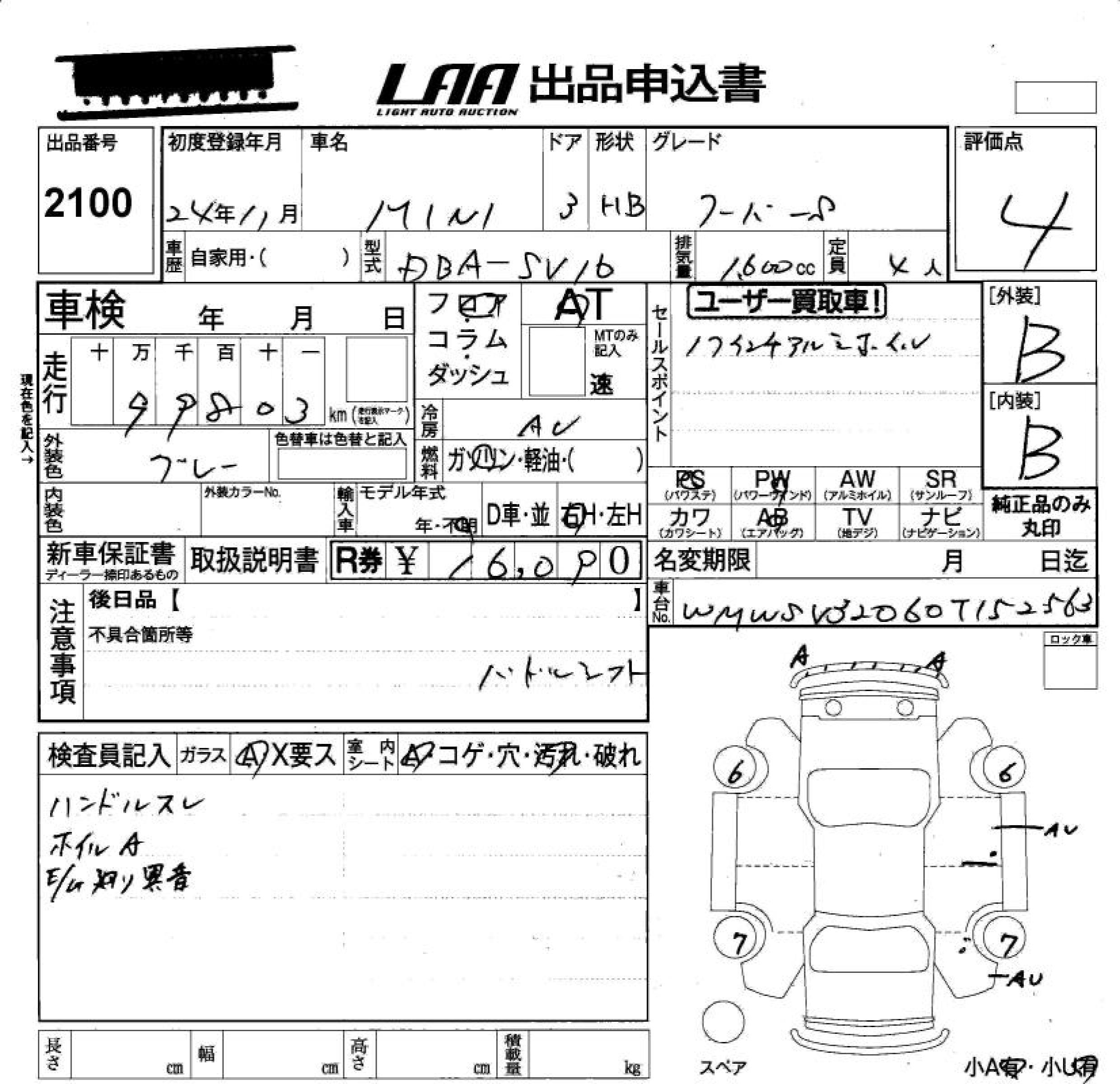 Аукционный лист BMW MINI 2012