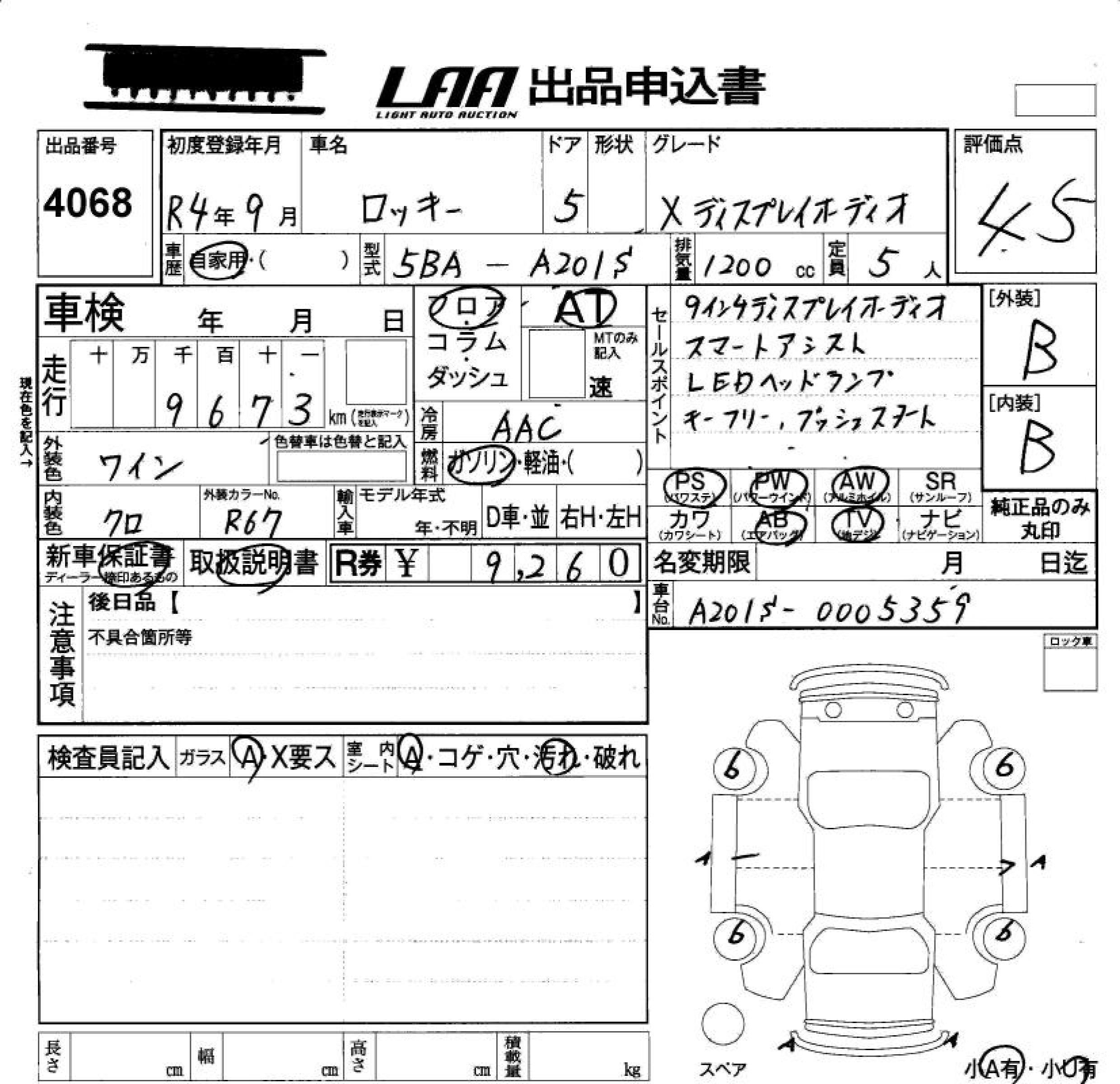 Аукционный лист DAIHATSU ROCKY 2022