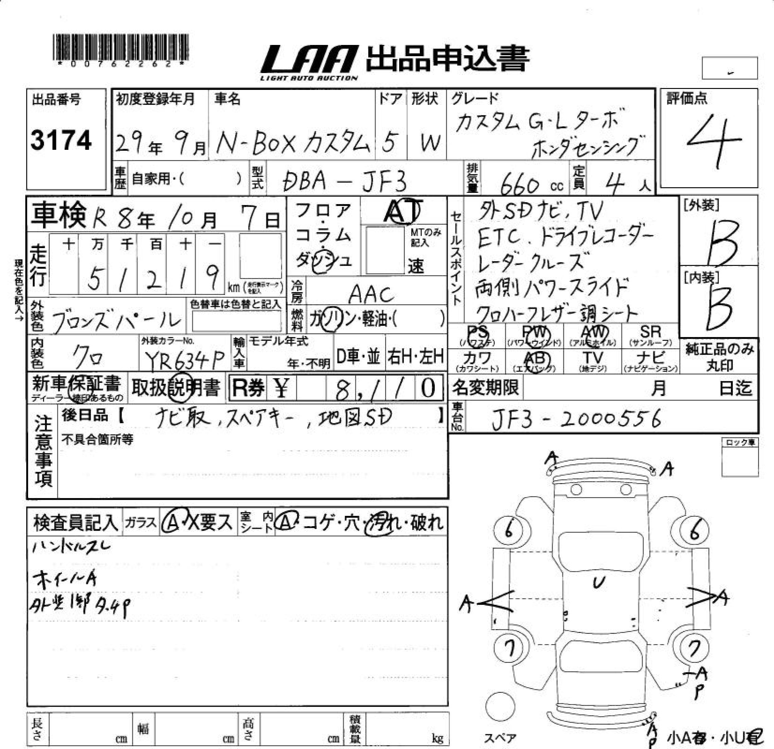 Аукционный лист HONDA N BOX 2017