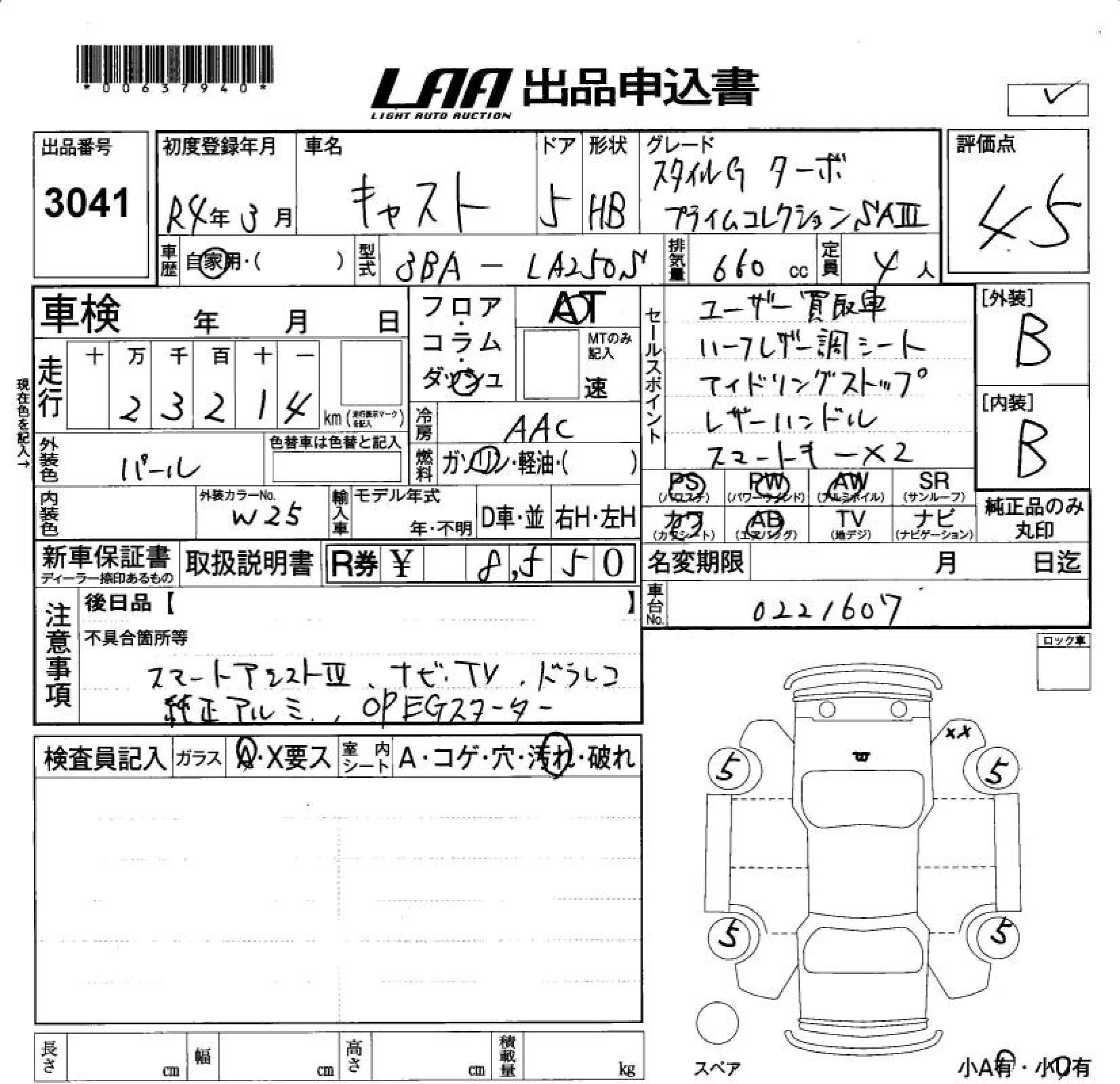 Аукционный лист DAIHATSU CAST 2022