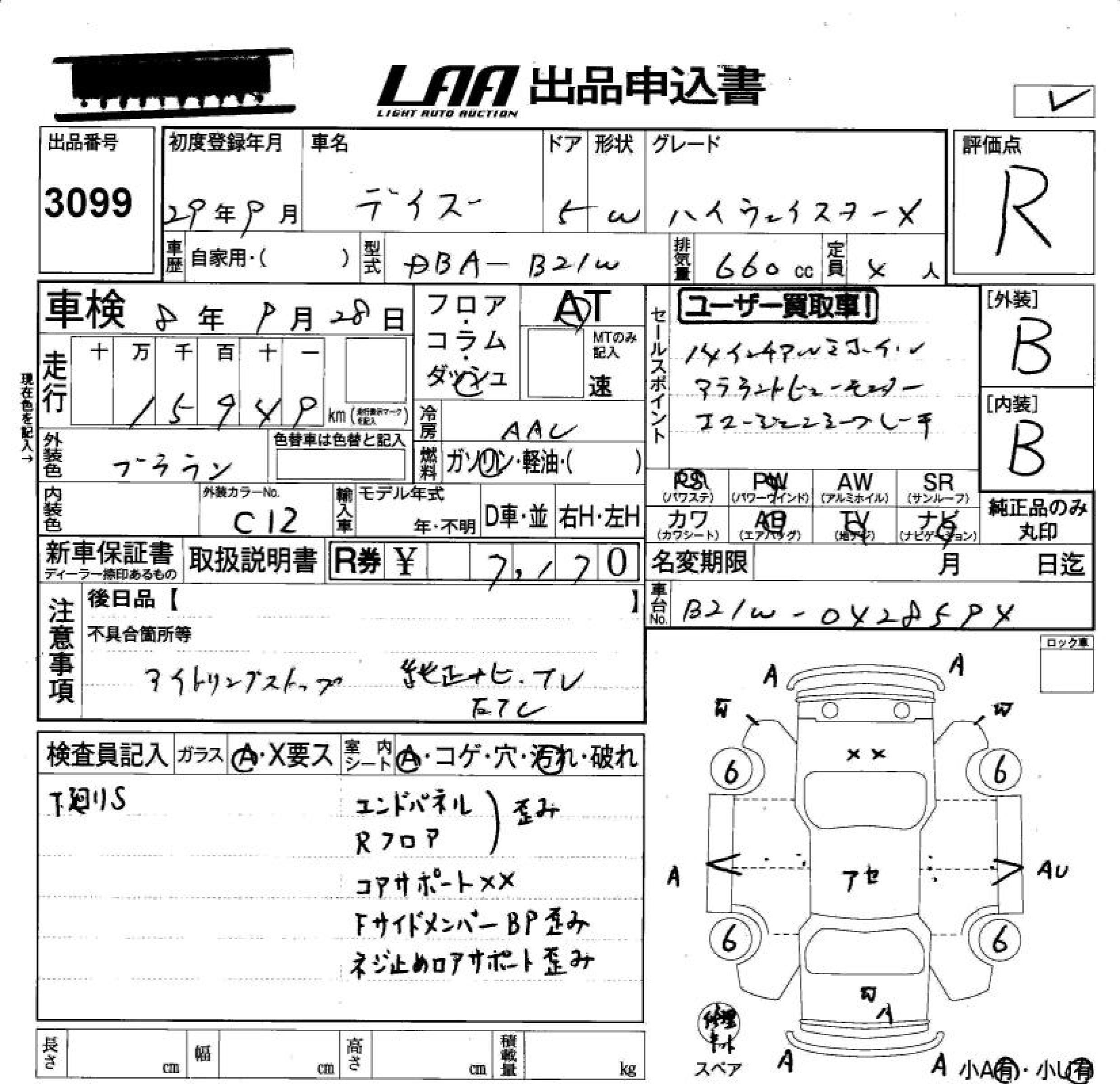 Аукционный лист NISSAN DAYZ 2017