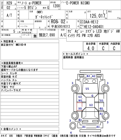 Аукционный лист NISSAN NOTE 2017