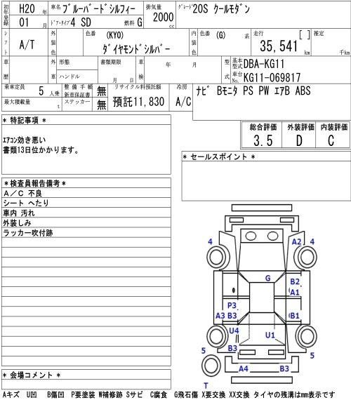 Аукционный лист NISSAN SYLPHY 2008