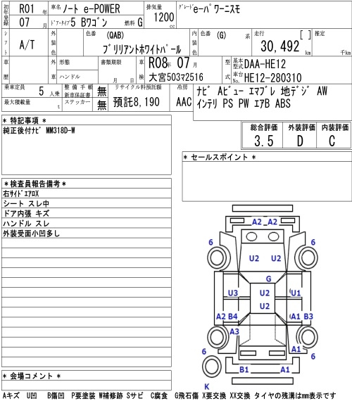 Аукционный лист NISSAN NOTE 2019