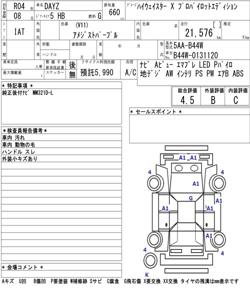 Аукционный лист NISSAN DAYZ 2022