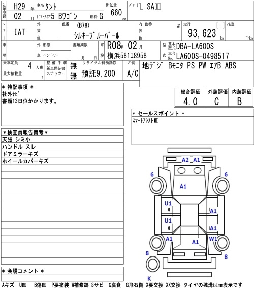 Аукционный лист DAIHATSU TANTO 2017