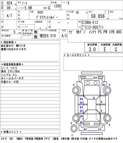 Аукционный лист NISSAN NOTE 2012