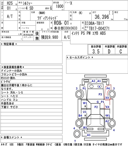Аукционный лист NISSAN SYLPHY 2013