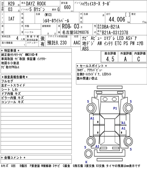 Аукционный лист NISSAN DAYZ ROOX 2017