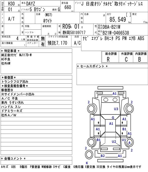 Аукционный лист NISSAN DAYZ 2018