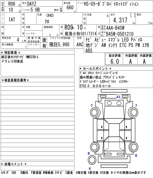 Аукционный лист NISSAN DAYZ 2024